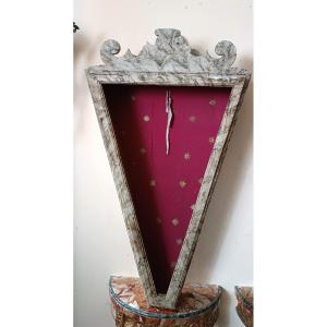Vitrine ancienne en bois laqué avec imitation marbre, XVIIIe siècle, Marches, Italie H.145 CM