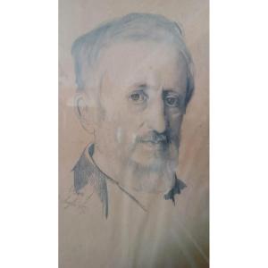 Pencil Drawing On Paper - Portrait Of Cesare Altoviti - Antonio Ciseri 1871-