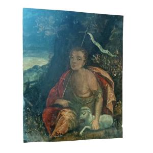 Antique Painting On Copper, San Giovannino, 17th Century