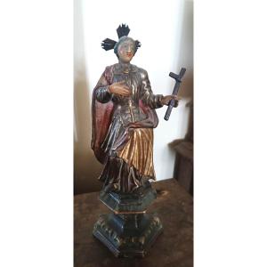 Antique Sculpture Depicting A Saint, Made Of Polychrome And Gilded Wood—baroque Period