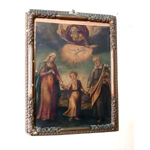 Peinture ancienne sur cuivre - Sainte Famille - XVIIIe siècle