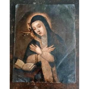 Antique Painting On Copper, Double Painting, Saint Catherine Of Siena