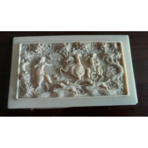 Antique, Finely Carved Ivory Plaque Depicting A Hunting Scene