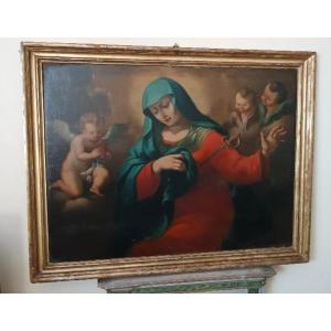 Large Antique Oil Painting On Canvas Depicting The Sorrowful Madonna - Baroque Period