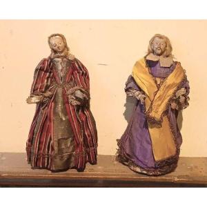 Paire de petits mannequins anciens du XVIIIe siècle, Italie