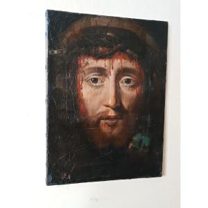 Huile sur toile ancienne « Le Saint Visage de Jésus-Christ » Ecce Homo