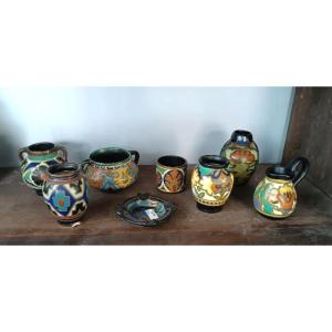 Set Of 8 Ceramic Jars Made By Gouda In The Early 1900s