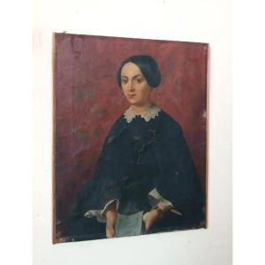 Antique Oil Painting On Canvas, Mid-19th Century, Italian School—female Portrait