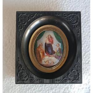 Painted Porcelain Miniature, Madonna Of San Sisto, 19th Century