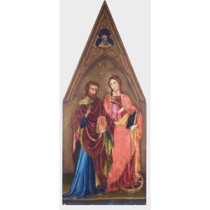 Antique Tempera Painting On Wood Depicting Saints, 19th Century, Height 133 Cm