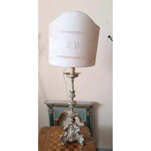 Antique Silver-plated Metal Candlestick, Lamp