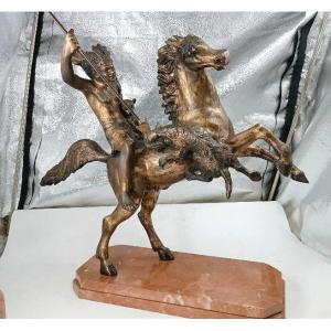 Large Bronze Sculpture Depicting A Native American On Horseback—tommaso Campajola (1890–1968)