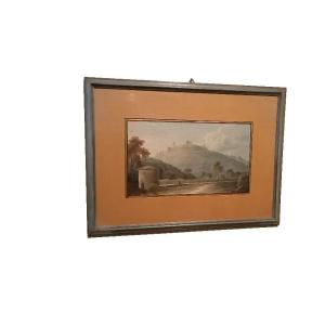 Aquarelle ancienne sur papier du début du XIXe siècle - paysage