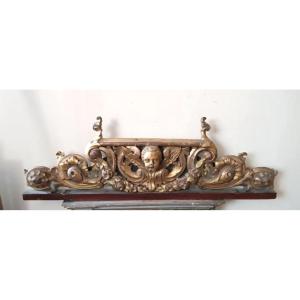 Grande frise ancienne en bois doré et sculpté du XIXe siècle