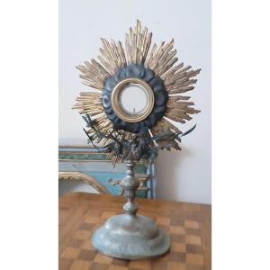 Antique Monstrance Made Of Silver-plated Metal With Silver Accents; H. 53 Cm