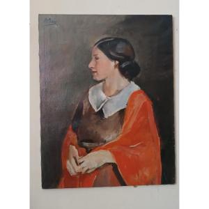 Antique Painting: Female Portrait, Oil On Canvas, By Ennio Pozzi (1893–1972)