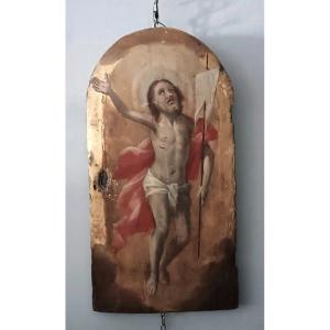 Antique Panel With Gold Background, Depicting The Risen Christ; Tabernacle Door Or Ciborium.