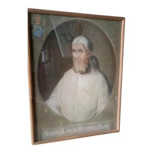 Antique Tempera On Paper - Portrait Of Pope Julius II - 18th Century