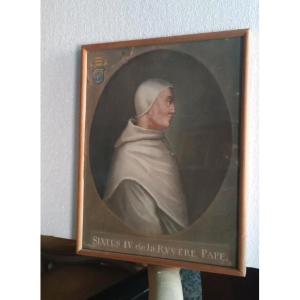 Tempera ancienne sur papier - portrait du pape Sixte VI - XVIIIe siècle