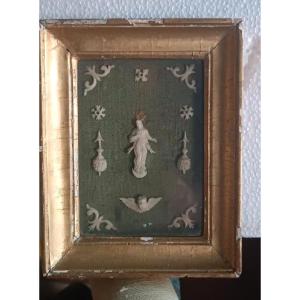 Devotional Picture With An Antique Gilded Frame And Bone Inlays