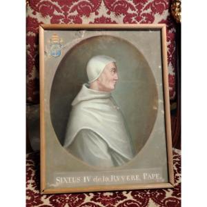 Antique Tempera On Paper - Portrait Of Pope Sixtus VI - 18th Century