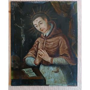 Antique Painting On Copper—st. Charles Borromeo—17th-century Italian School