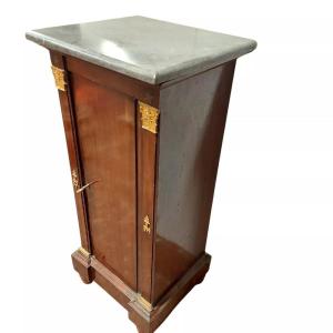 Antique Napoleon III Mahogany And Marble Column Cabinet, 19th Century, With Gilded Ornaments