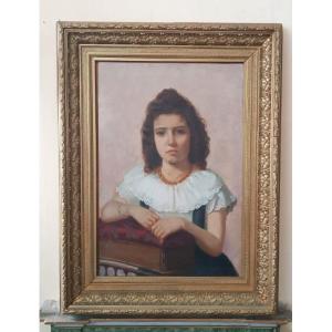Huile sur toile portrait féminin 1898 - Maurizio Barricelli (Benevento, 1874 – Rome, 1931)