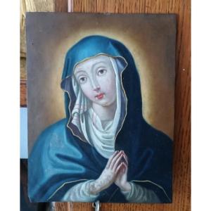 Antique Painting On Copper Depicting The Virgin Mary, 18th Century, Italian School