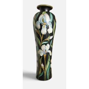 Monumental 100-cm Vase Made Of Painted Art Nouveau Ceramic