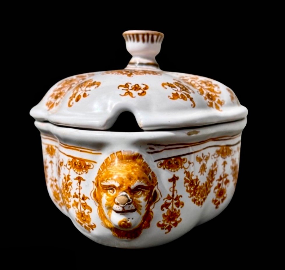 Majolica Soup Bowl.  Decorated With Floral Motifs And Festoons With Masked Handles.moustiers.-photo-4