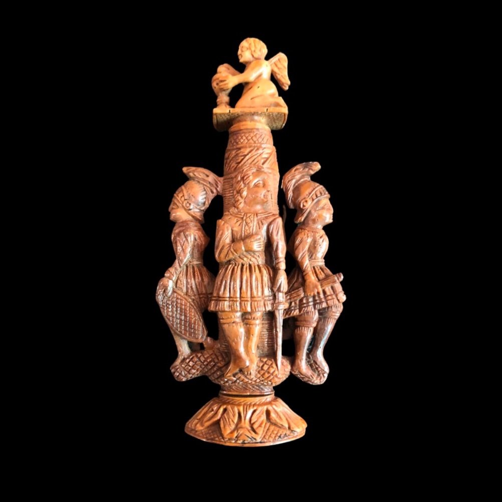 Curozo Wood Snuffbox Engraved With Soldiers And Angels. France. 