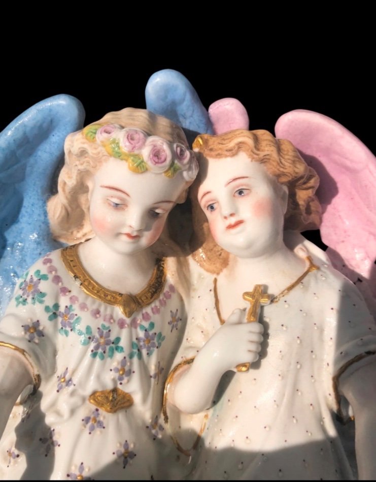 Stoup In Bisque Porcelain With Two Angels. -photo-3