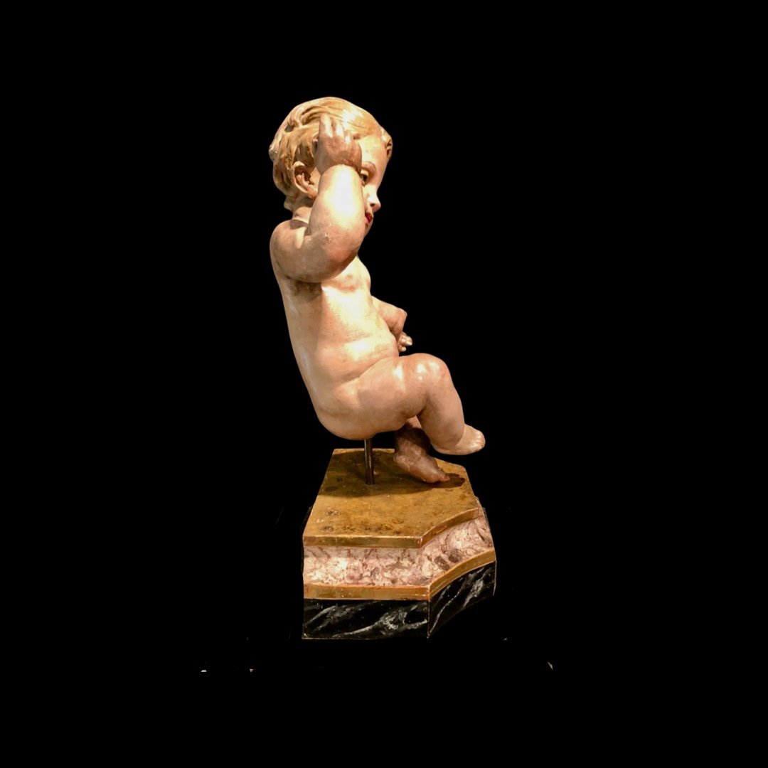 Child Jesus Sculpture In Polychrome Wood. Italy.  -photo-4