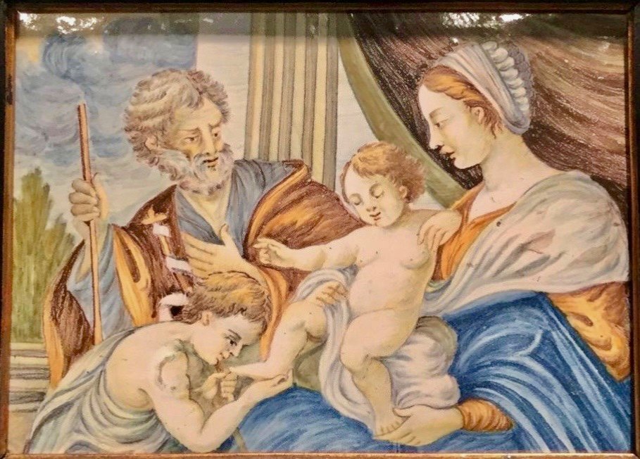 Carreau De Faïence Représentant La Sainte Famille.giovanni Grue?(1698-1752).castelli d'Abruzzo-photo-2