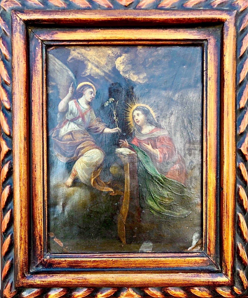 Peinture Sur Cuivre Représentant l'Annonciation 