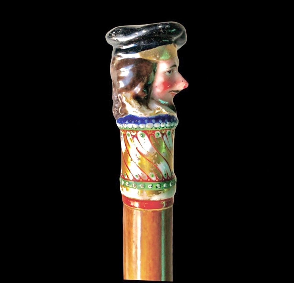 Bâton à Pommeau En Porcelaine à Figure Masculine Et Fût De Malacca Nymphenburg-photo-1