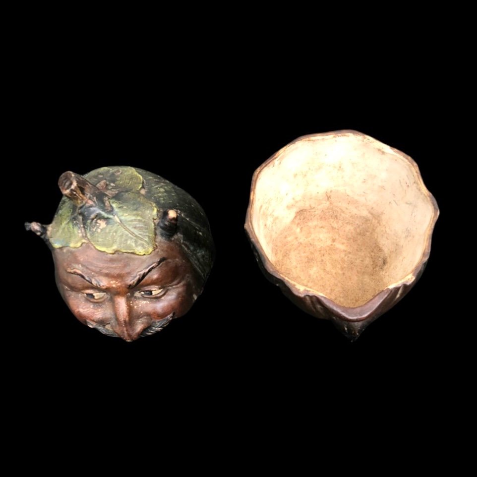 Terracotta Snuffbox Depicting A Pumpkin In The Shape Of A Smiling Mephistopheles Head. France-photo-1
