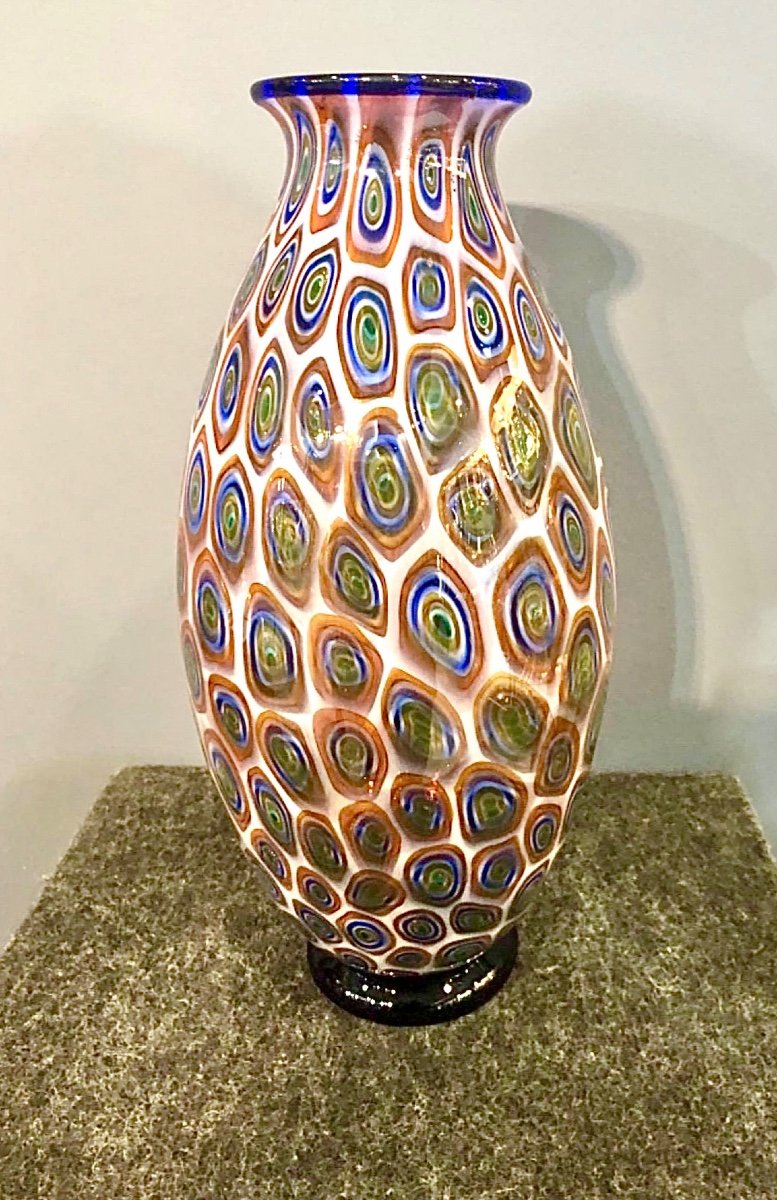 Glass Vase With Murrine. Moretti Manufacture, Murano. 
