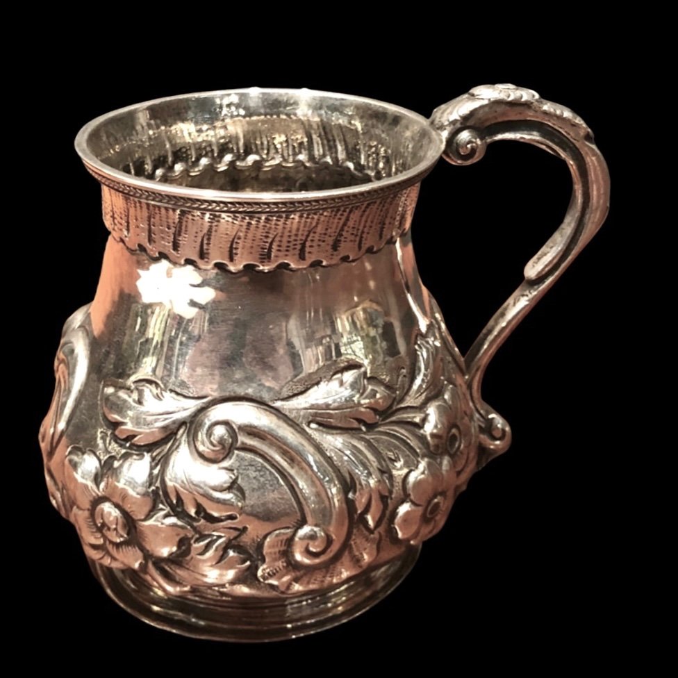 Embossed Silver Cup With Floral Motifs And Rocaille.london 1860.