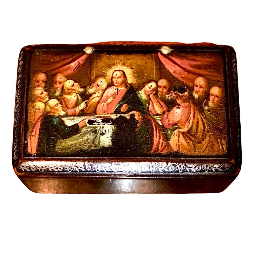 Paper Mache Box With Painted Scene: The Last Supper. France.  