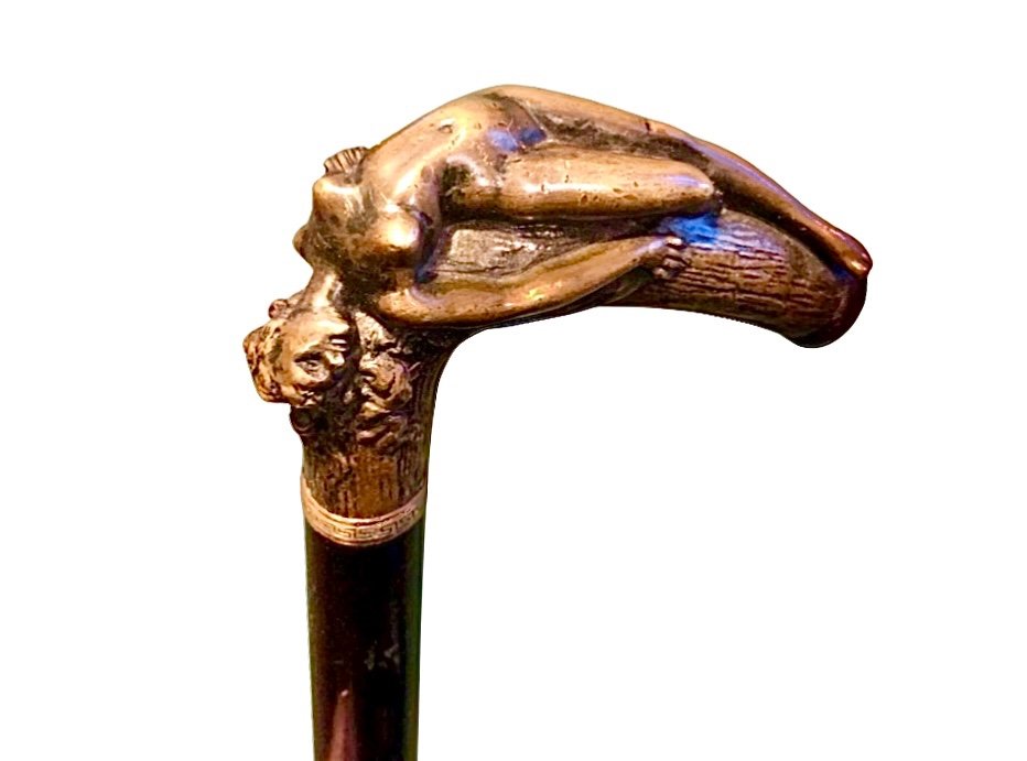 Stick With Erotic Subject With Bronze Handle Depicting A Reclining Naked Woman. -photo-3