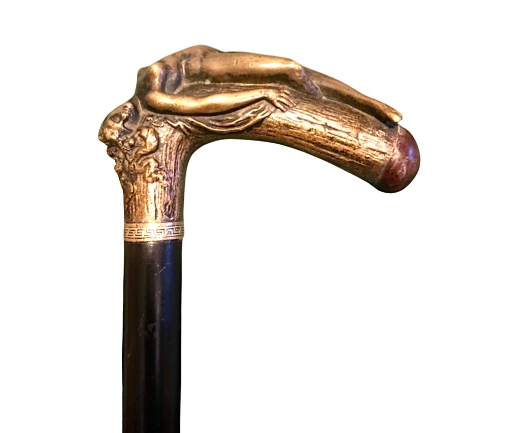 Stick With Erotic Subject With Bronze Handle Depicting A Reclining Naked Woman. 