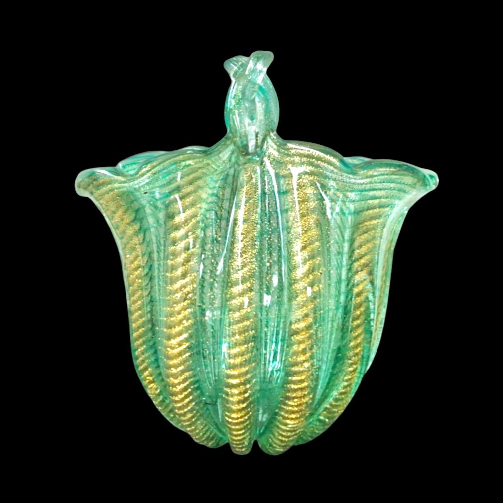 Vase En Verre épais ‘cordonato oro.Manufacture Barovier & Toso.murano