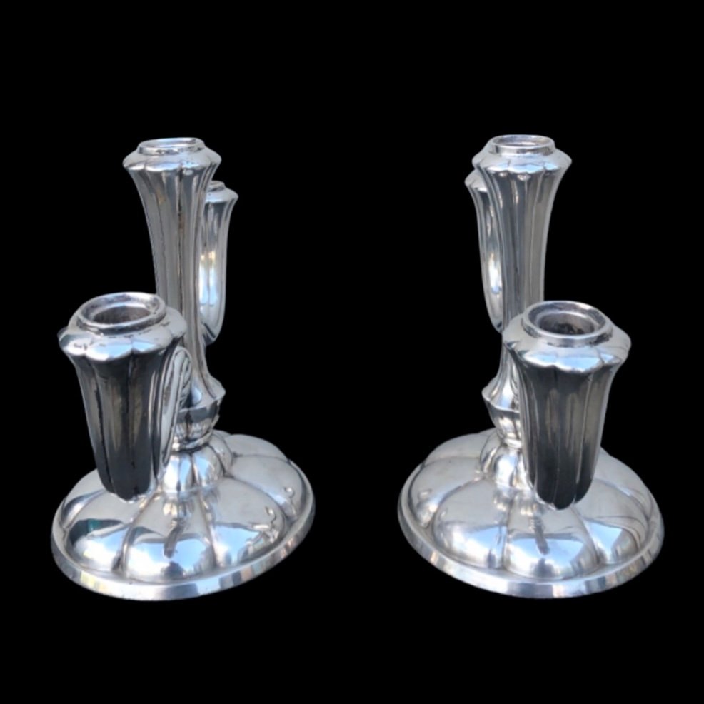 Pair Of Candlesticks With Three Burners. Germany. Eschwege Manufacturing. -photo-2