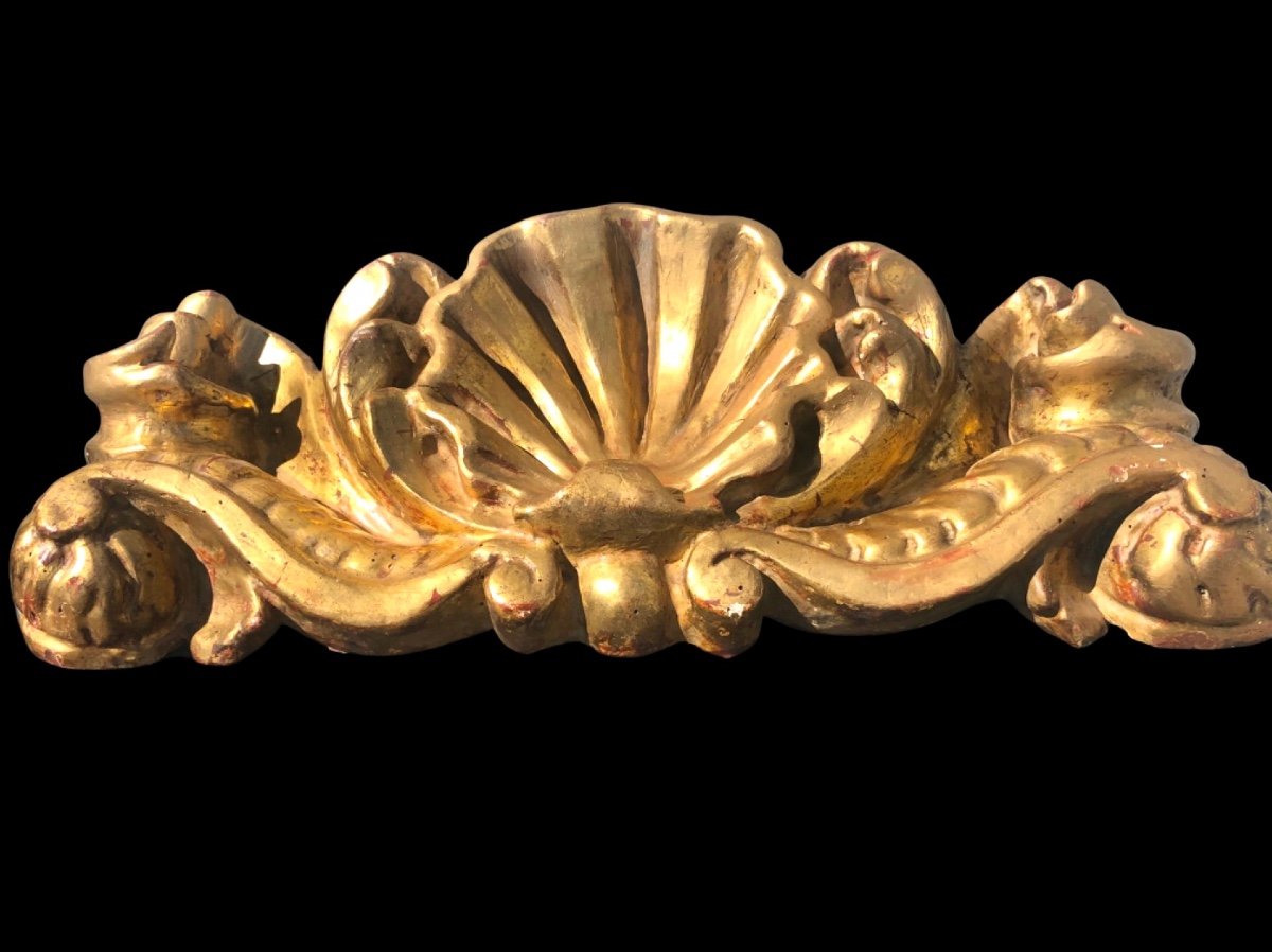 Shelf-wall Lamp In Carved Wood And Gold Leaf With Rocaille And Shell Decoration. -photo-4