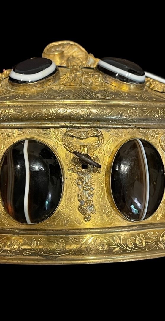 Bronze Casket Box Engraved With 14 Set Agate Stones.susse Foundry.paris.-photo-3