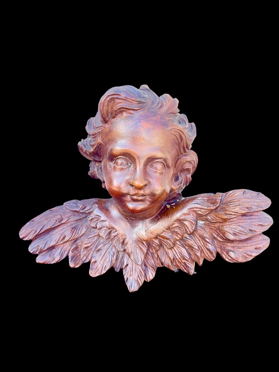 Paire d'Angelots En Bois Sculpté Et Peint Marbré. Ligurie. -photo-3