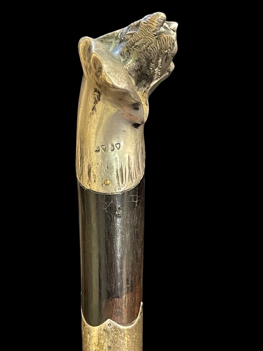 Stick With Knob In Solid Silver Depicting The Inclined Head Of Mephisto. -photo-2