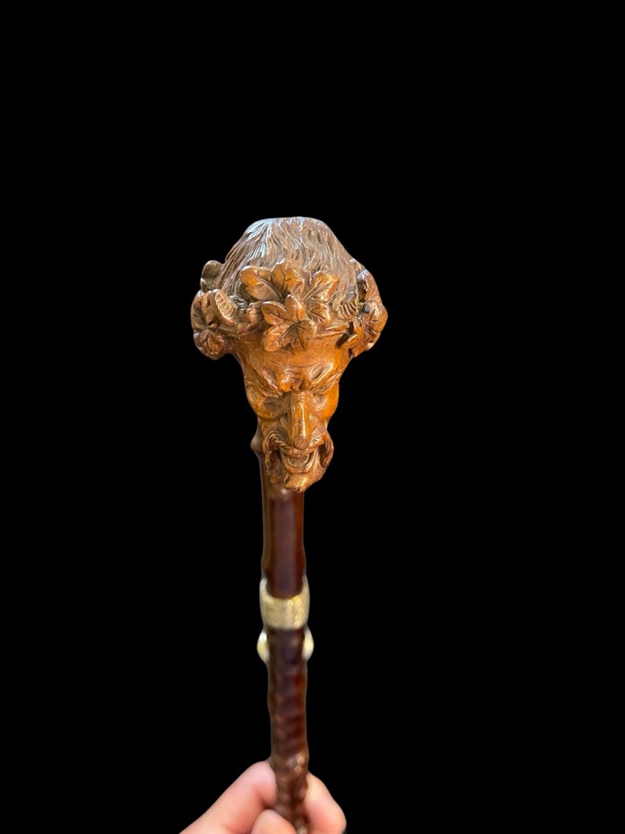 Stick With Boxwood Knob Depicting A Satyr's Head -photo-1